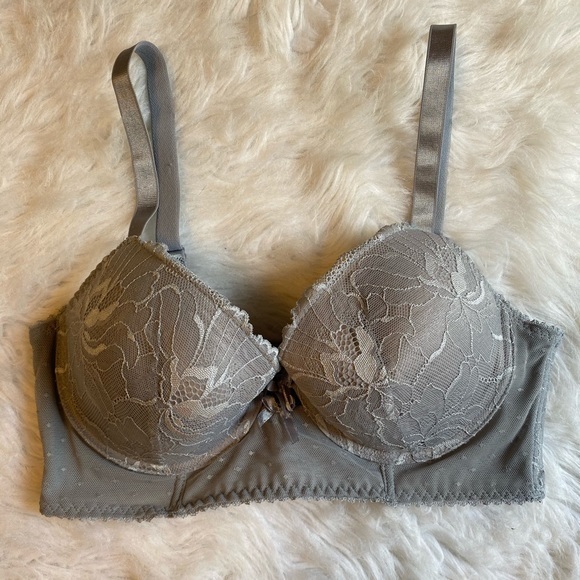 Pure Beauty By Rene Rofe Bra Womens Size 38C Gray Floral Lightly Lined Underwire - Picture 1 of 10